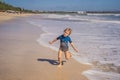 Cute little boy having fun on tropical beach during summer vacation Royalty Free Stock Photo