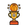 cute little boy holding gold trophy cartoon with basketball ball Royalty Free Stock Photo