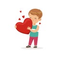 Cute little boy holding red heart, Happy Valentines Day concept, love and relationships vector Illustration Royalty Free Stock Photo