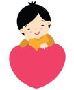 Cute little boy leaning on a heart valentines day Royalty Free Stock Photo