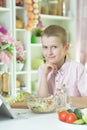 Cute little boy making dinner Royalty Free Stock Photo