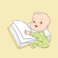 Little smart baby reading big open book Royalty Free Stock Photo