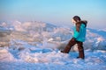 Cute little boy outdoors playing on winter beach Royalty Free Stock Photo