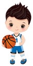 Cute Little Boy Playing Basketball. Vector Little Basketball Player Royalty Free Stock Photo