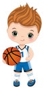 Cute Little Boy Playing Basketball. Vector Little Basketball Player Royalty Free Stock Photo