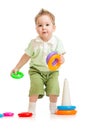 Cute little boy playing colorful toys Royalty Free Stock Photo