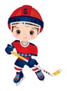 Cute Little Boy Playing Hockey. Vector Hockey Player