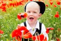 Cute little boy in poppy field Royalty Free Stock Photo