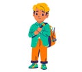 Cute little boy ready to go to school vector illustration. Male pupil with backpack isolated on white background Royalty Free Stock Photo