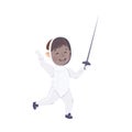 Cute Little Boy with Sabre Fencing Practicing Sport and Physical Activity Vector Illustration