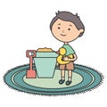 Cute little boy with sand bucket and ducky Royalty Free Stock Photo