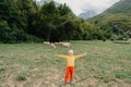 Cute little boy with a sheeps on farm, best friends, boy and lamb against the backdrop of greenery, poddy and child on Royalty Free Stock Photo