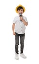 Cute little boy singing into microphone Royalty Free Stock Photo