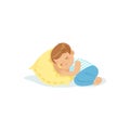 Cute little boy sleeping on a pillow cartoon character, adorable sleeping child vector illustration Royalty Free Stock Photo