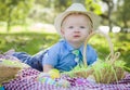 Cute Little Boy Smiles With Easter Eggs Around Him Royalty Free Stock Photo