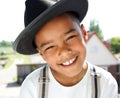 Cute little boy smiling with hat outdoors Royalty Free Stock Photo