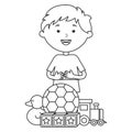 Cute little boy with soccer ball and toys Royalty Free Stock Photo