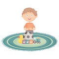 Cute little boy with soccer ball and toys Royalty Free Stock Photo