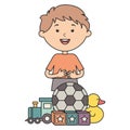 Cute little boy with soccer ball and toys Royalty Free Stock Photo