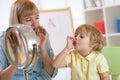 Cute little boy at speech therapist office Royalty Free Stock Photo