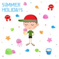 Summer holidays - Little boy and ice cream - Adorable sticker set - Beach party elements Royalty Free Stock Photo