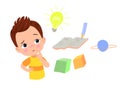 cute little boy thinking and finding solution to problem. Vector illustration Royalty Free Stock Photo