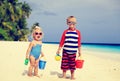 Cute little boy and toddler girl play with sand Royalty Free Stock Photo