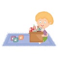 Cute little boy with toys box Royalty Free Stock Photo