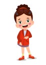 cute little boy wearing clothes get dressed daily routine activity Royalty Free Stock Photo