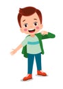 cute little boy wearing clothes get dressed daily routine activity Royalty Free Stock Photo