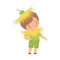 Cute Little Boy Wearing Dandelion Flower Costume, Adorable Kid in Carnival Clothes Vector Illustration Royalty Free Stock Photo