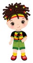 Cute Little Reggae Boy with Dreadlocks Wearing Rastafarian Outfit. Vector Cute Reggae Boy