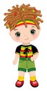 Cute Little Reggae Boy with Dreadlocks Wearing Rastafarian Outfit. Vector Cute Reggae Boy