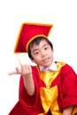 Cute Little Boy Wearing Red Gown Kid Graduation With Mortarboard Royalty Free Stock Photo