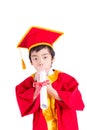 Cute Little Boy Wearing Red Gown Kid Graduation With Mortarboard Royalty Free Stock Photo