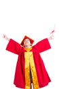 Cute Little Boy Wearing Red Gown Kid Graduation With Mortarboard Royalty Free Stock Photo