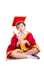 Cute Little Boy Wearing Red Gown Kid Graduation With Mortarboard Royalty Free Stock Photo