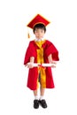 Cute Little Boy Wearing Red Gown Kid Graduation With Mortarboard Royalty Free Stock Photo