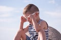 Cute little boy wearing sunglasses Royalty Free Stock Photo