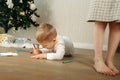 A cute little boy writes a letter to Santa Claus Royalty Free Stock Photo