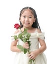 Cute little bridesmaid holding red rose, concept valentine Royalty Free Stock Photo