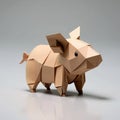 cute little brown piglet made out of brown paper in an origami style Royalty Free Stock Photo