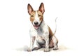 Cute little Bull terrier dog with a wide open mouthed smile and bright. Watercolor