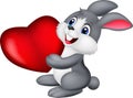 Cute little bunny cartoon holds red hart