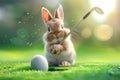 Cute little bunny playing golf. Royalty Free Stock Photo