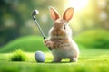 Cute little bunny playing golf. Royalty Free Stock Photo