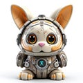 A cute little bunny robot cat with a big head, AI Royalty Free Stock Photo