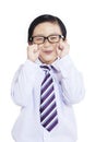 Cute little businessman crying - isolated Royalty Free Stock Photo