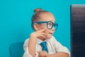 Cute little businesswoman using laptop computer Royalty Free Stock Photo