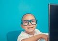 Cute little businesswoman using laptop computer Royalty Free Stock Photo